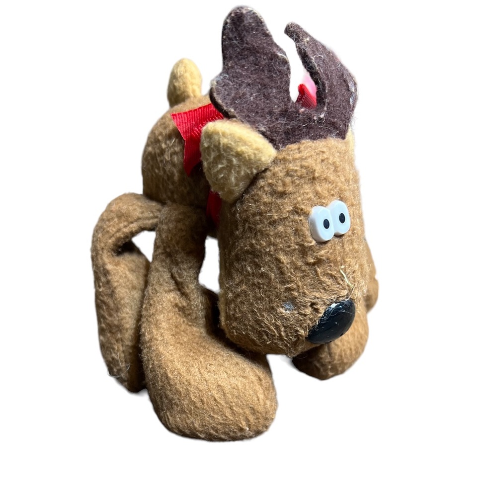 VTG HALLMARK Floppy Brown RODNEY REINDEER Stuffed Animal Plush Toy Red Bow